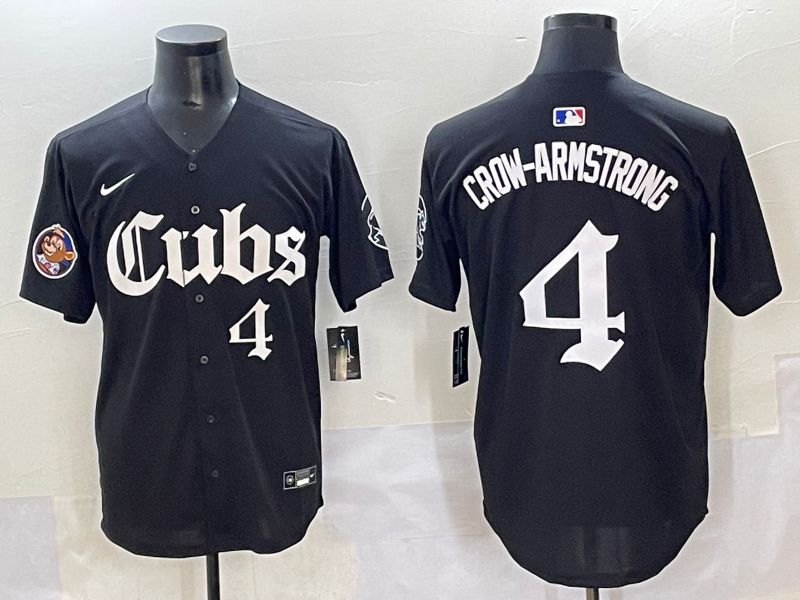 Men 2025 Chicago Cubs #4 Crow-Armstrong Black Five generations Joint Name Nike MLB Jersey style 11